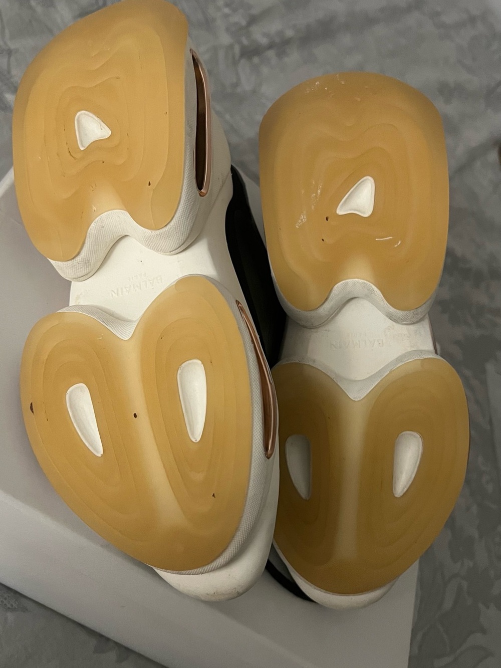 Balmain White Sneakers with Gum Outsoles and Black Accents